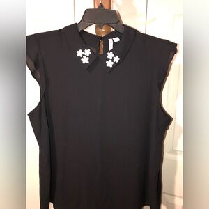 Elle Black Sleeveless Top with White Floral Accents